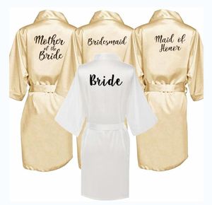 Vêtements de nuit pour femmes Champagne Robe d'or Mariée Satin Kimono Femmes Soeur de mariage de l'impression Demoiselle d'honneur Robes de fête de mariéeFemmes