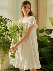 Ropa de dormir de las mujeres Hanxiuju verano algodón dulce princesa manga corta elegante femenino blanco camisones niñas ropa de dormir suelta