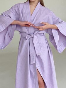 Ropa de dormir para mujer Linad Batas púrpuras para mujeres sueltas de tres cuartos de manga con cuello en V Fajas 2023 Otoño Albornoz Mujer Ropa de dormir sólida