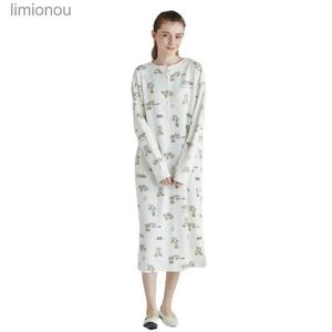 Women's Sleepwear Night Dress One Piece Ladies Room Wear Pajamas Womens Nightdress Cotton WaffleC24319