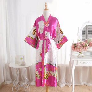 Ropa de dormir para mujer, bata de satén de seda larga rosa para mujer, bata de dama de honor para boda, Kimono chino para mujer, bata de baño