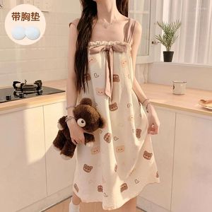 Sleeurs de nuit pour femmes Spaghetti Spaghetti Coton Nightgowns Femme Été coréen mignon dessin de nuit Robe de nuit