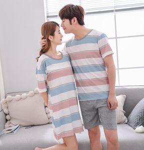 Ropa de dormir para mujer, pijamas de manga corta para pareja, traje de verano para hombre, falda para mujer, camisón con cuello redondo, ropa para el hogar, ropa de dormir Sexy