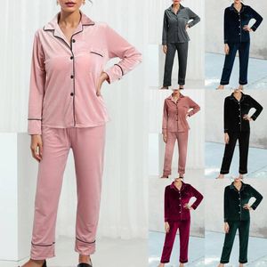 Ropa de dormir para mujer, conjuntos de Pijamas largos con botones de solapa para primavera y otoño, conjunto de pijama informal Y2k a la moda para familia