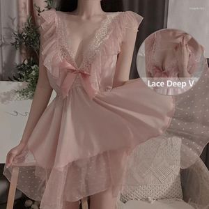 Vêtements de nuit pour femmes Sweet Girl Princess Chemise de nuit Transparent Polka Dot Dentelle Pyjamas Sexy Loisirs Beau Dos Mignon Lolita Kawaii HomeWear