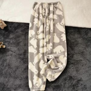 Ropa de dormir para mujer Pantalones de pijama de lana de coral grueso Pantalones de felpa de franela de otoño e invierno Perro de dibujos animados cálido