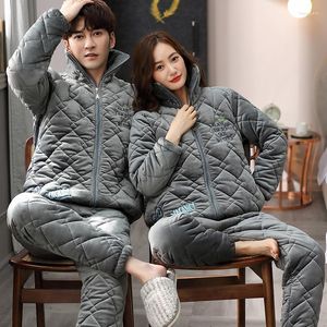 Vêtements de nuit pour femmes hiver épais pyjamas ensemble pour Couple Cardigan fermeture éclair Pijamas hommes garder au chaud femmes Ins mode minimaliste Pjs