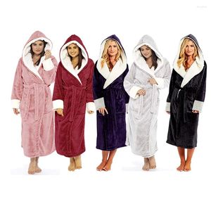 Ropa de dormir para mujer Albornoz de mujer Pijamas con capucha alargados Ducha doméstica Bata de color sólido Otoño Invierno Señoras Púrpura L