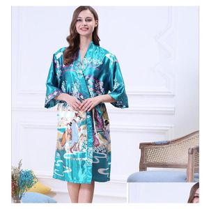 Vêtements de nuit pour femmes Femmes Japonais Yukata Kimono Chemise De Nuit Imprimé Motif Floral Satin Soie Vintage Robes Lingerie Sexy Pijama Drop Del Dhu94