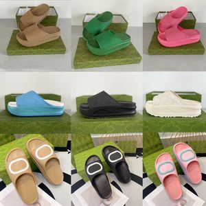 2023 Zapatos de diseñador Mujer Plataforma Goma Diapositiva Sandalia Floral Brocado Zapatilla Gear Bottoms Antideslizante Chanclas Rayas Playa Causal Zapatilla con caja NO354