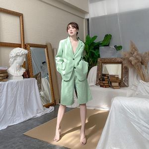 Trajes de mujer 2022 estilo Boyfriend chaqueta verde suelta moda manga larga algodón Casual solo pecho otoño mujeres Blazers Tops