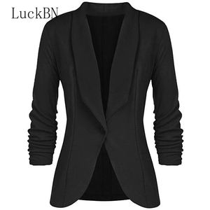 Costumes de femmes Blazers Bureau d'automne Lady Matel Solide Long Manches Cardigan Bouton décontracté Navy Blue Draped Slim Cotton Women Blazer Jac