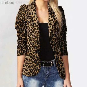 Trajes de mujer Blazers Fashion Blazer Office Women Women Leopard Impresión Top de talla grande Botón Botón Botón Botón Traje delgado Fit Spring Summer C240410