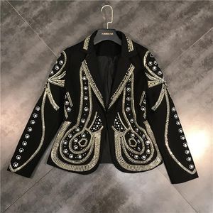 Costumes pour femmes Blazers Veste de costume dames tendance 2022 Fashion printemps à manches longues Gold Force cachée Boucle noire Wome Coat lâche