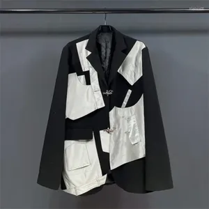 Trajes de mujer, diseño Original personalizado, chaqueta de traje de retazos con hebilla de Metal, abrigo holgado de gran tamaño, Blazer de moda para hombres y mujeres Y4152