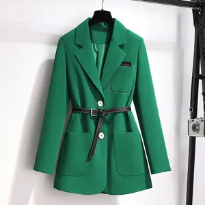 Costume Blazer vert pour femmes, veste, vêtements, mode printemps et automne, Slim, manches longues, ceinture sans fer, bureau pour dames, 2023