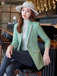 Costumes de femmes pour femmes Forme Forme Business Wear Blazer Coat Plaid Women Office Tops Femme à manches longues Veste à bouton simple Automne hiver