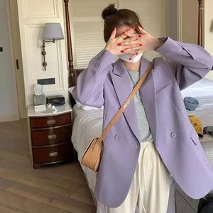 Costumes pour femmes Blazer lâche Femme Veste Vêtements Manteaux violets pour femmes Robe solide Longue Survêtement sur des sacs modernes Simple Vente élégante