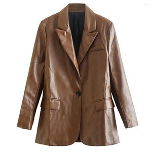 Trajes de mujer Maxdutti estilo francés Vintage Boyfriend Casual Leather Blazers Tops High Street Jacket Mujer