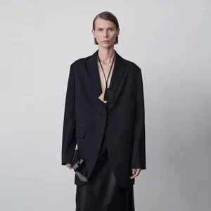 Costumes pour femmes TheR0w costume en laine à un bouton Simple et ample 2023 printemps automne banlieue à manches longues manteau noir femmes