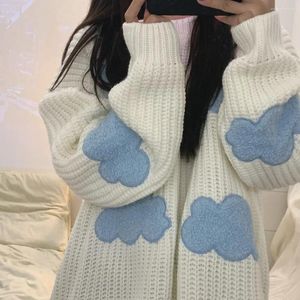 Suéteres para mujer 2023 Nubes acogedoras suéter lindo dibujos animados manga larga cuello redondo jersey otoño invierno top coreano otoño casual