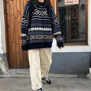 Pulls pour femmes 2023 Femmes Pulls Aztec Jacquard Knit Jumper Vintage Cozy Grand-père Pull Esthétique Automne Hiver Tenue