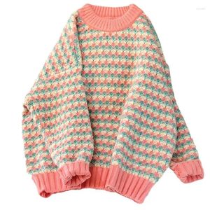 Chandails pour femmes automne hiver femmes pull tempérament lâche pull femme couleur contraste patchwork tricots D16