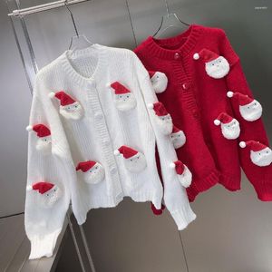 Pulls pour femmes Noël Automne Hiver Vintage Rétro Broderie Pull tricoté Femmes Hommes Casual Chaud Mignon Coton Cardigan 6 ou