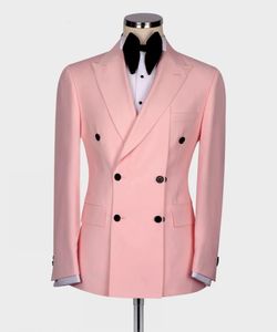 Suéteres de mujer Clásico Blanco Boda Fiesta de graduación Esmoquin Rosa Doble botonadura Novio Trajes para hombres Slim Fit Ropa de negocios 2 piezas Blazer Pantalones Traje masculino 231215