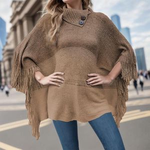 Chandails pour femmes pour frange Cape Style pull demi-col ouvert contraste tricoté Cardigan châle Jersey femme femmes vêtements