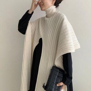 Suéteres de mujer Cuello alto Irregular Dividir chal Suéter Mujer Simple Suelto Diseño informal Estilo coreano Jerséis de punto Otoño Invierno Top
