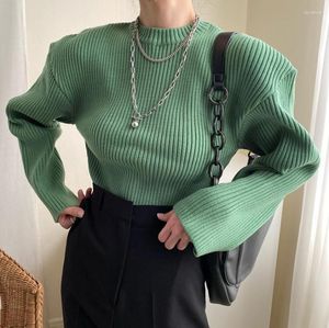 Pull femme pull 2023 mode coréenne tout match couleur unie Pit pull pull Vintage vert élégant