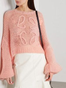 Suéteres de mujer moda coreana manga linterna suave Mohair cuello redondo suéter mujer otoño y primavera suéter de punto largo Topfgg