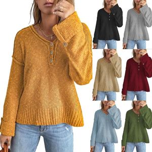 Chandails pour femmes à manches longues couleur unie col en V pull ample bouton tricot épaule goutte analogique sweat Phat Farm