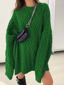 Sweaters de mujeres O-Neck Twist Women Sweater Dress Jumper Compruebe tejido Long-Hoquero Long-Houle Damas sueltas Autumn Winter Fashion Top
