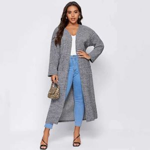 Suéteres para mujer Tallas grandes Manga larga Elegante Primavera Otoño Maxi Cardigans Mujeres Bolsillo Lados Sueltos Frente abierto Duster Chaqueta Abrigo de gran tamaño 6XL J231227