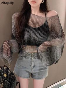 Suéteres para mujer Jerseys Mujeres Sexy Suelto Moda de vacaciones Ahueca hacia fuera Simple Ulzzang Ocio Transpirable Todo fósforo Encantador O-cuello Diario