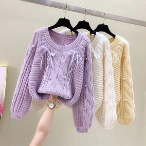 Suéteres de mujer Púrpura Twist Sweet Estilo coreano Moda Jerseys para damas Otoño Invierno 2023 Ropa Suéter Tops Blusa Abrigo femenino