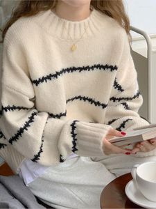 Women's Sweaters Stripe Knit Pullover Sweater Woman Thicken Warm Loose Casual Autumn Winter 2023 Long Sleeve O-neck Vintage Fashion Tops