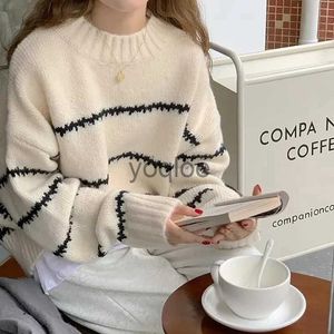 Women's Sweaters Vintage Women Striped Thick Warm Knitted Jumper Fall Winter Mock Neck Sweater Harajuku Casual Loose Oversize Female Pullover J231215