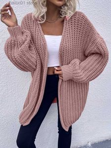 Suéteres de mujer Cárdigan suelto para mujer Manga de linterna con cuello en v manga completa otoño invierno primavera suéter de punto gris sólido negro marrón rosa abrigo T230817