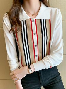 Pulls pour femmes Femmes Boutons tricotés Pull simple boutonnage rayé en tricots Cardigan Top Blouse à manches longues