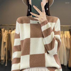 Suéteres de mujer, suéter de Cachemira de lana, jersey informal de manga larga con cuello redondo, Top ancho coreano suave de moda para otoño e invierno