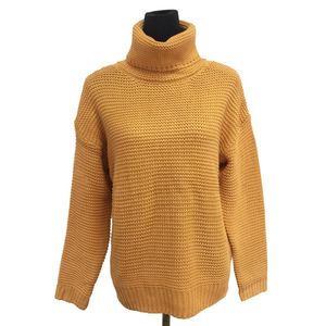 Chandails pour femmes jaune gros câble tricoté hiver chaud pull col roulé doux pulls épais surdimensionné YJN180808