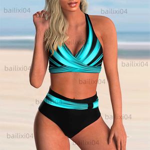 Traje de baño para mujer 2022 Nuevo traje de baño Sexy Cintura alta Impreso Mujeres Bikini Conjunto Ropa de playa Push Up Traje de baño Traje de baño femenino Dos piezas T230417