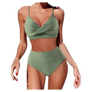 Traje de baño para mujer 2023 Traje de baño Bandeau Bikini sexy Talle alto Control de barriga Traje de baño de dos piezas Tankini