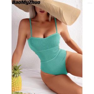 Swimwear Women 2024 Sexy Ribbebed One Piece Swimsuit Solid Femmes Out Monokini High Cut Buting Cost