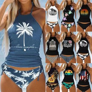 Women's Swimwear Bathing Suit Coconut Drawstring Side Halter Neck Tankini Set Summer Beach Wear Cute Women Swimsuit Sexy Bikini