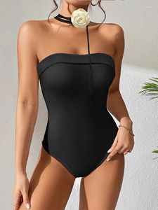 Vêtements de maillots de bain pour femmes Black One Piece Swimsuit Femme 2024 Luxury Bandeau Korea Style Bride Beachwear Monokini Bodys