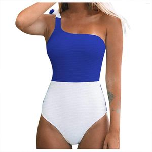 Maillots de bain pour femmes Color Bathing One Piece Block Suit Maillot de bain Épaule Femmes One Bowknot Maillots de bain Tankinis Set Crochet Bikini